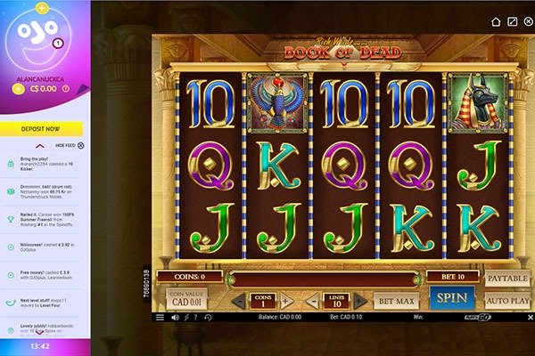 PlayOJO book of dead slot game