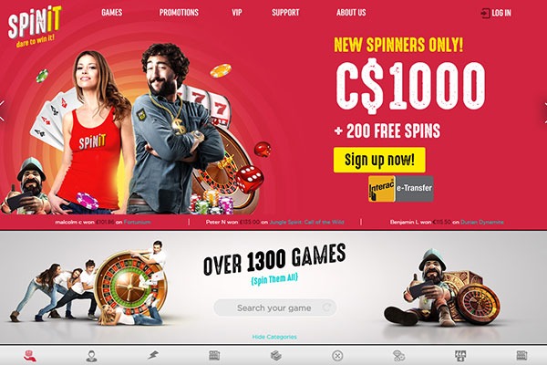 SpinIt casino home page
