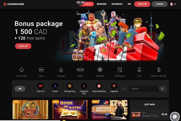 Casino Chan Canada homepage