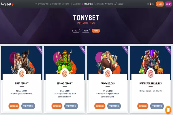 Tonybet canada promotions